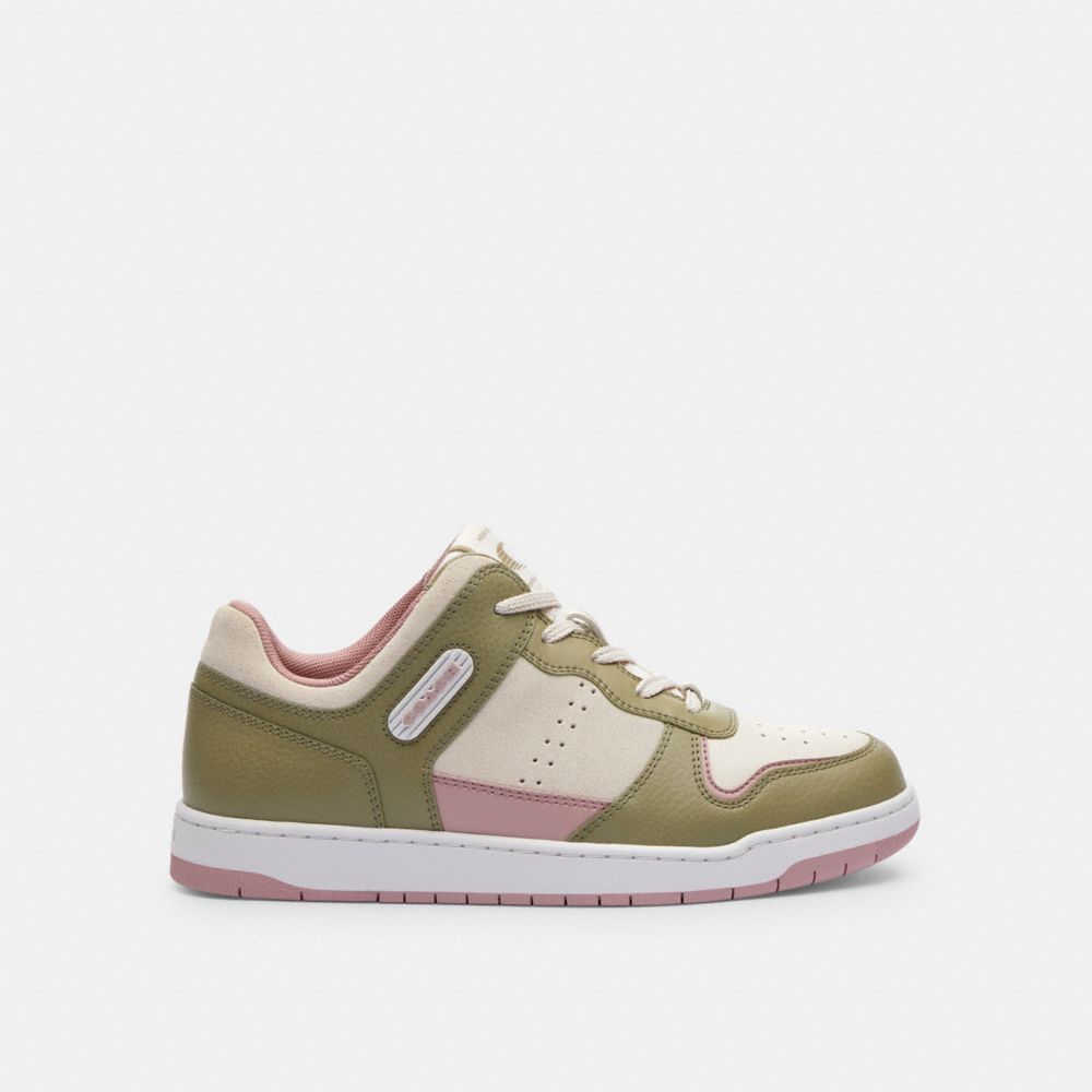 COACH®,C201 LOW TOP SNEAKER,Leather,Moss/Light Rose,Angle View