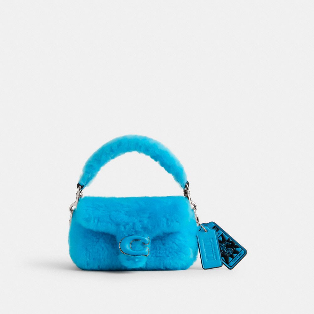 COACH®,THE LIL NAS X DROP TABBY BAG 12 IN SHEARLING,Shearling,Mini,Silver/Montero Blue,Front View