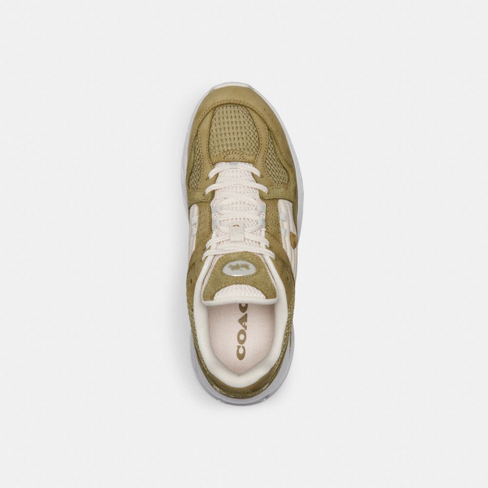 COACH®,C301 Sneaker,Suede,Leather,Mesh,Casual,Logo,Color Block,Perforated,Quilted,Mixed Media,Metal,Traction,Casual,Olive,Inside View,Top View