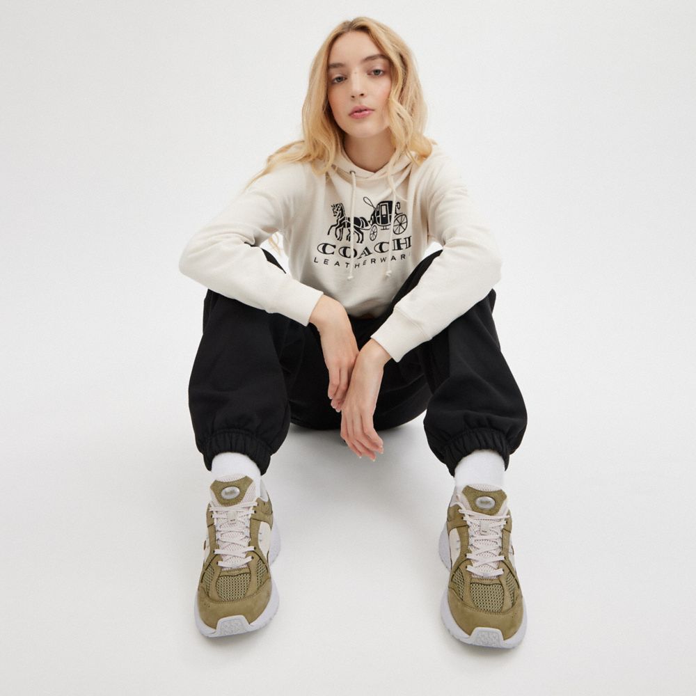 COACH®,C301 Sneaker,Suede,Leather,Mesh,Casual,Logo,Color Block,Perforated,Quilted,Mixed Media,Metal,Traction,Casual,Olive,Detail View