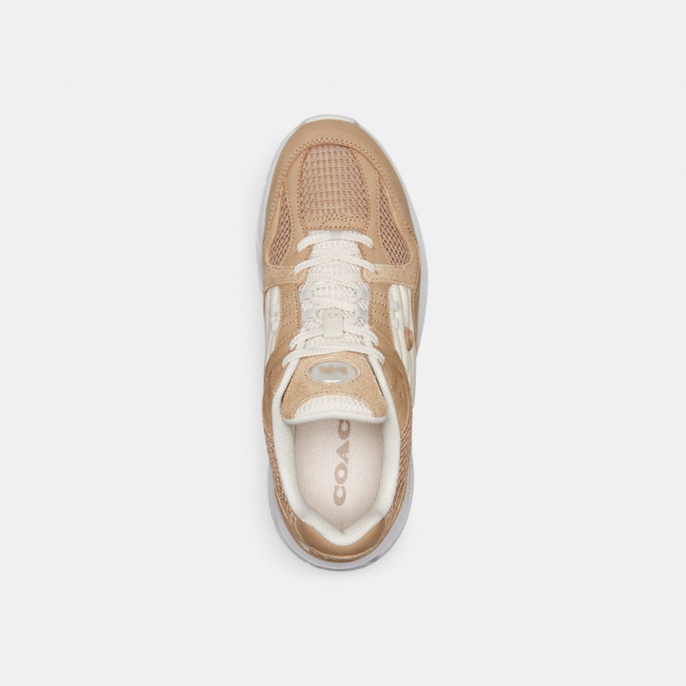 COACH®,C301 Sneaker,Suede,Leather,Mesh,Casual,Logo,Color Block,Perforated,Quilted,Mixed Media,Metal,Traction,Casual,Beige,Inside View,Top View