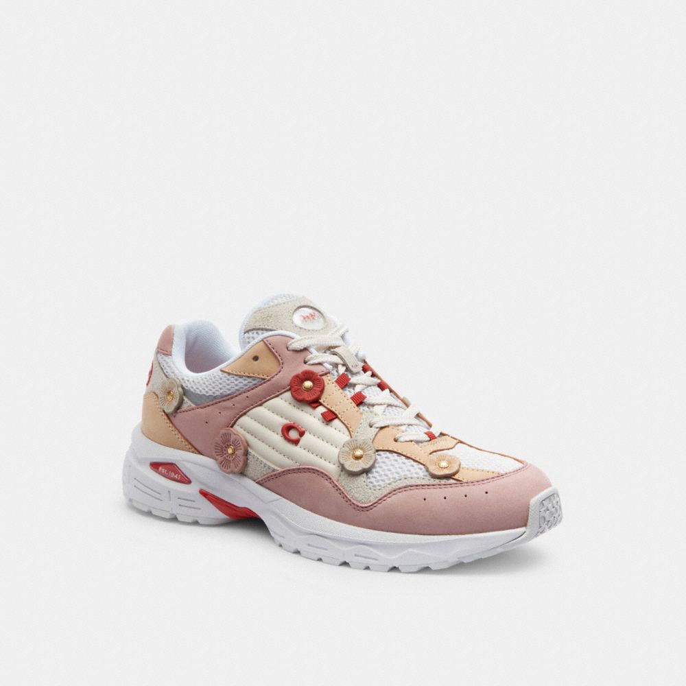 COACH®,C301 SNEAKER WITH TEA ROSE,Suede,Light Rose/Beechwood,Front View