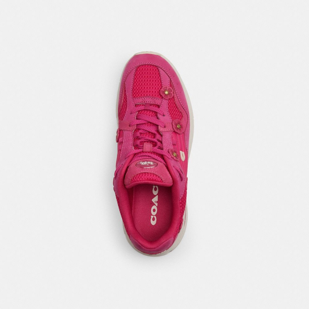 COACH®,C301 Sneaker With Tea Rose,Rubber,Mesh,Leather,Lining Fabric,Casual,Mixed Media,Quilted,Applique,Studded,Color Bloc...,Fuchsia,Inside View,Top View