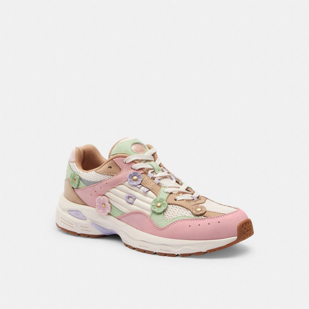 COACH®,C301 SNEAKER WITH TEA ROSE,Suede,Tea Rose,Soft Pink/Multi,Front View