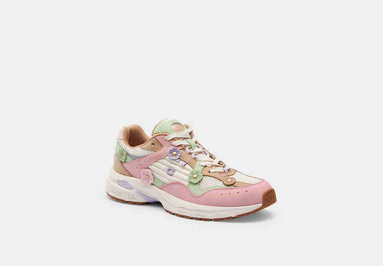 COACH®,C301 SNEAKER WITH TEA ROSE,Suede,Soft Pink/Multi,Front View