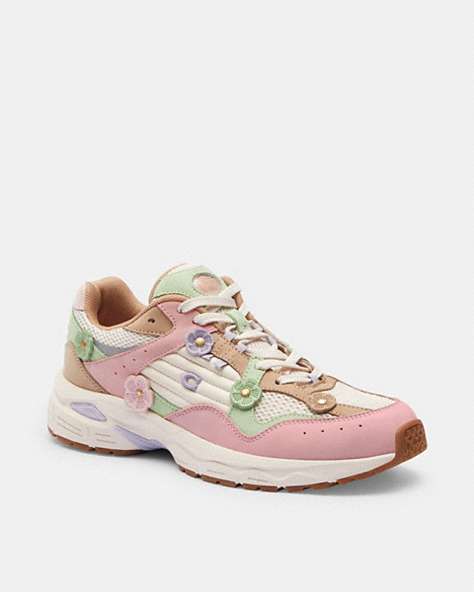 COACH®,C301 SNEAKER WITH TEA ROSE,Suede,Soft Pink/Multi,Front View