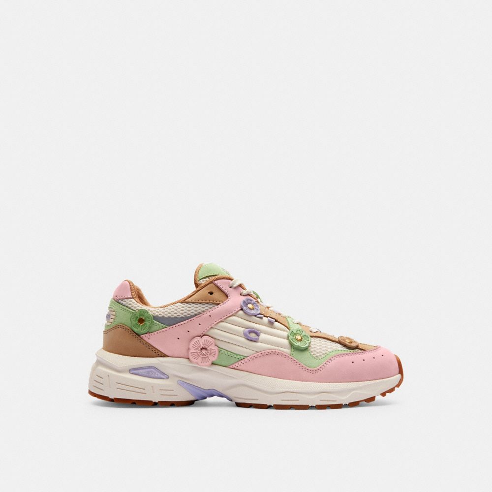 COACH®,C301 SNEAKER WITH TEA ROSE,Suede,Soft Pink/Multi,Angle View
