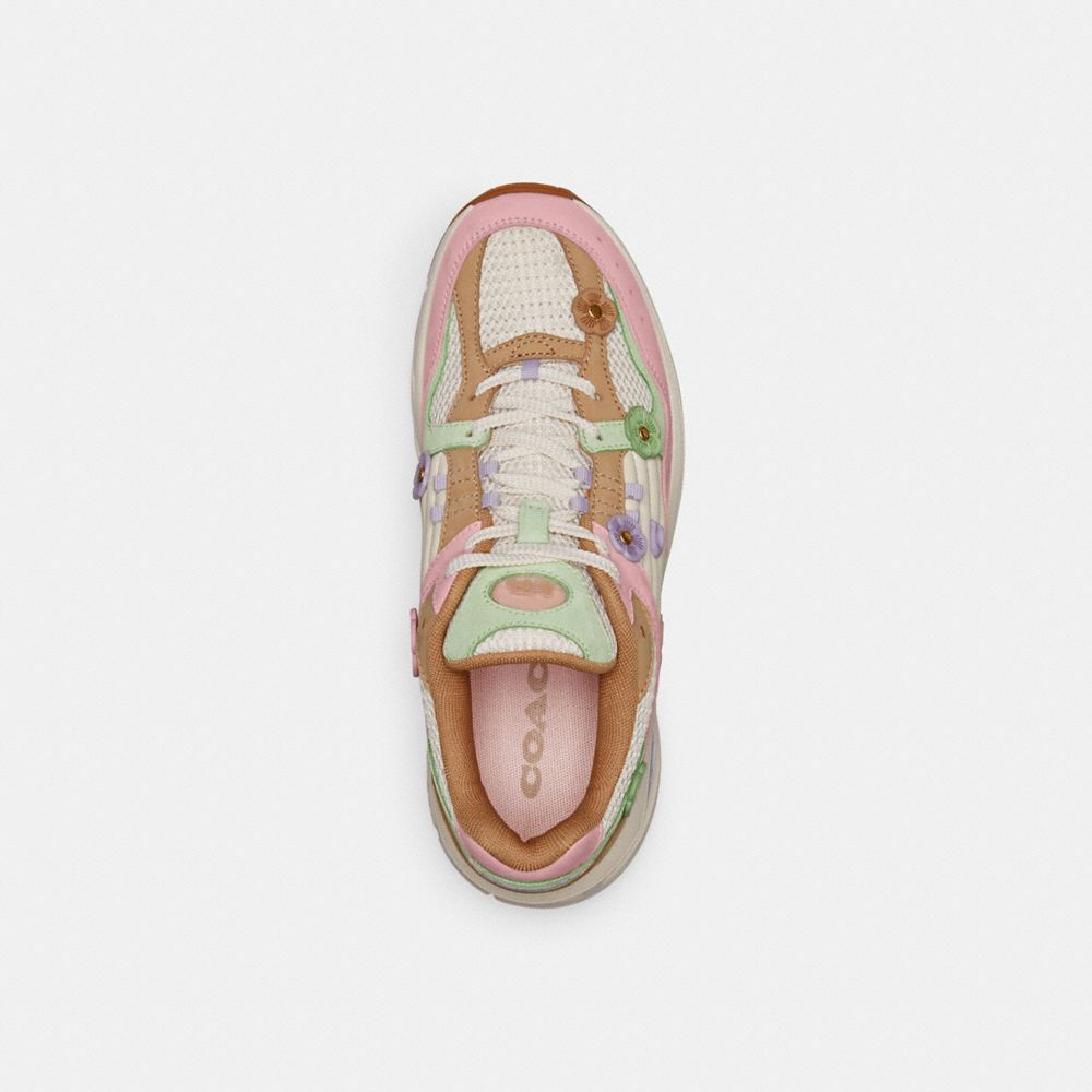 COACH®,C301 Sneaker With Tea Rose,Rubber,Mesh,Suede,Casual,Fabric,Logo,Applique,Mesh,Color Block,Perforated,Quilted,Pull T...,Multi Color,Inside View,Top View