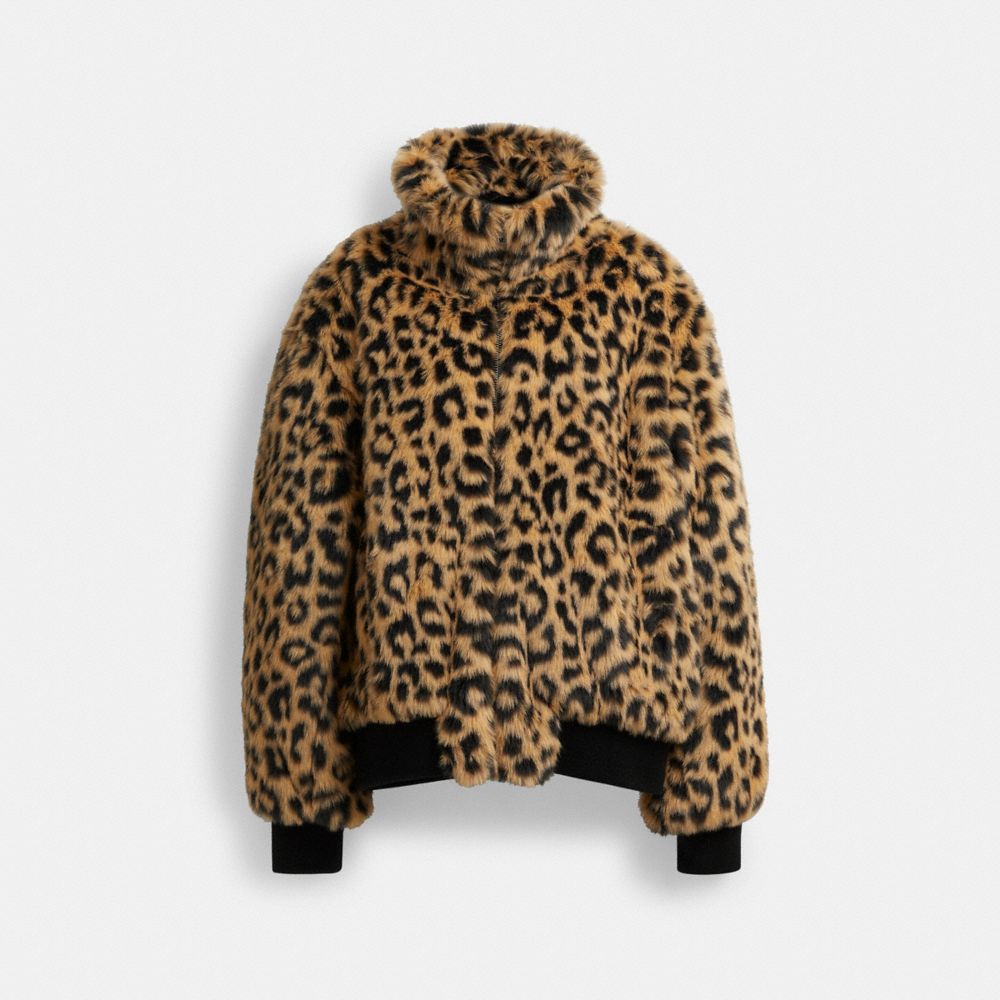 COACH®,PRINTED FAUX FUR JACKET,Acrylic,Gift Picks by Baron,Leopard,Front View image number 0