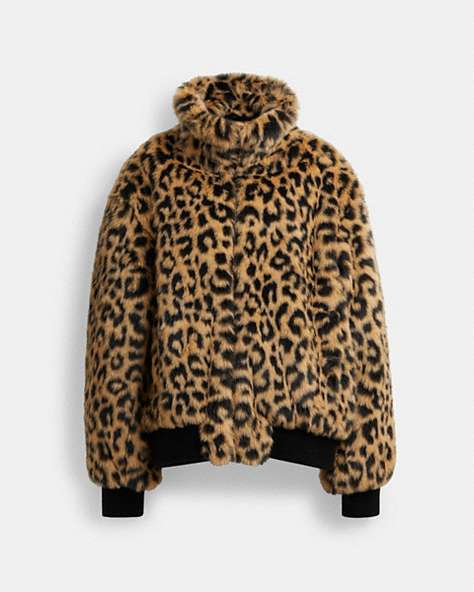 COACH®,PRINTED FAUX FUR JACKET,Acrylic,Baron's Gift Picks,Leopard,Front View