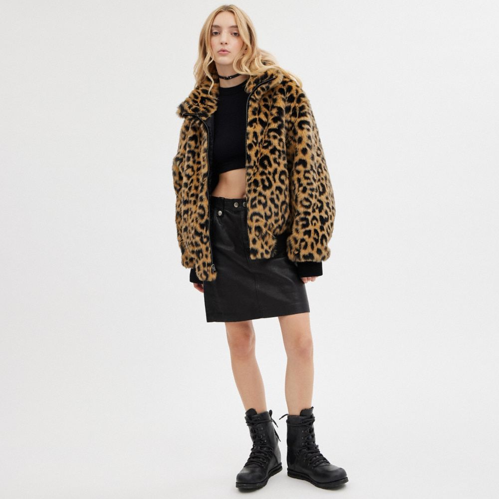 COACH®,Printed Faux Fur Jacket,Acrylic,Polyester,Polyamide,Wool,Spandex,Casual,Multi Color,Scale View