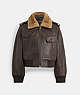 COACH®,CROPPED LEATHER JACKET,Leather,Brown,Front View