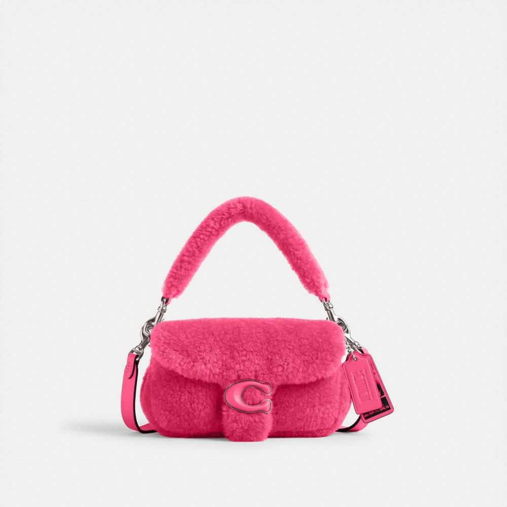 COACH®,THE LIL NAS X DROP TABBY SHOULDER BAG 18 IN SHEARLING,Shearling,Mini,Silver/Bright Fuchsia,Front View image number 0
