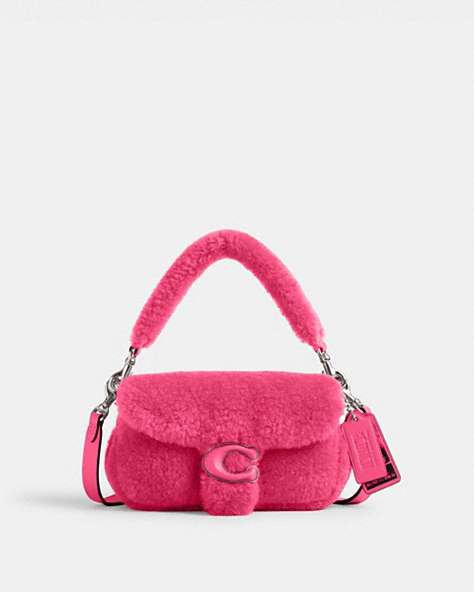 COACH®,THE LIL NAS X DROP TABBY SHOULDER BAG 18 IN SHEARLING,Shearling,Mini,Silver/Bright Fuchsia,Front View