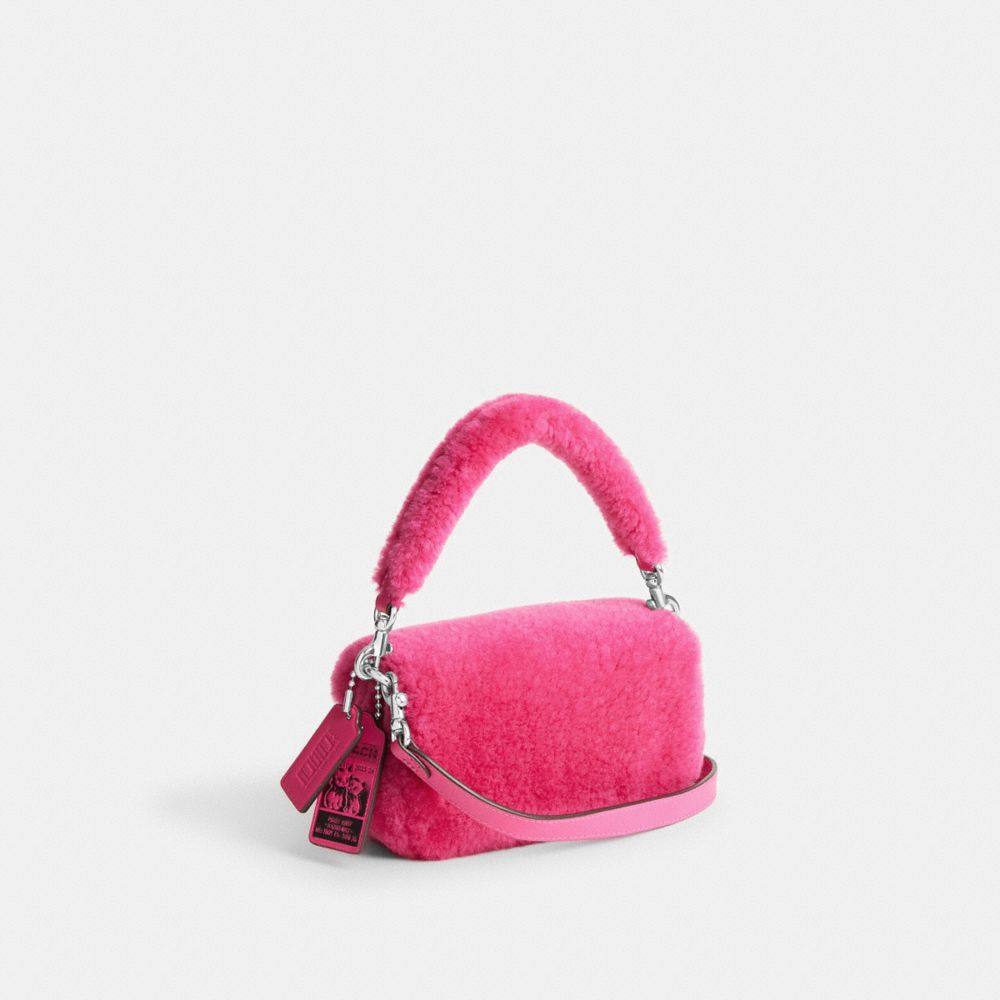 COACH®,THE LIL NAS X DROP TABBY SHOULDER BAG 18 IN SHEARLING,Shearling,Mini,Silver/Bright Fuchsia,Angle View