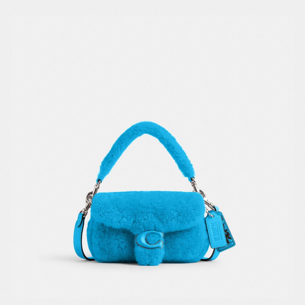 COACH®,THE LIL NAS X DROP TABBY SHOULDER BAG 18 IN SHEARLING,Shearling,Mini,Silver/Montero Blue,Front View