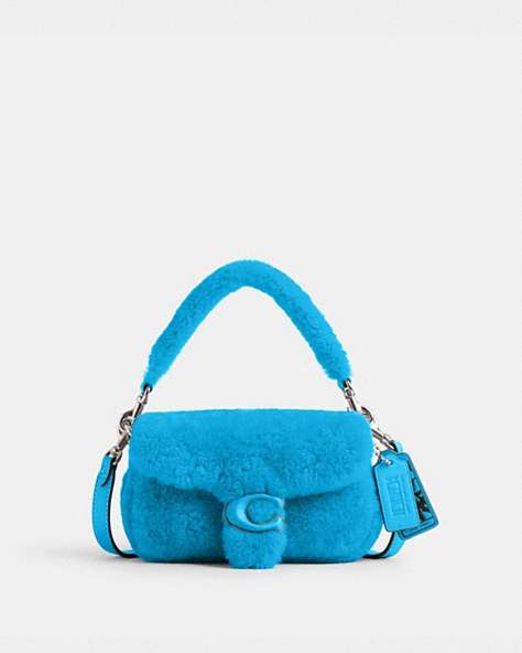 COACH®,THE LIL NAS X DROP TABBY SHOULDER BAG 18 IN SHEARLING,Shearling,Mini,Silver/Montero Blue,Front View