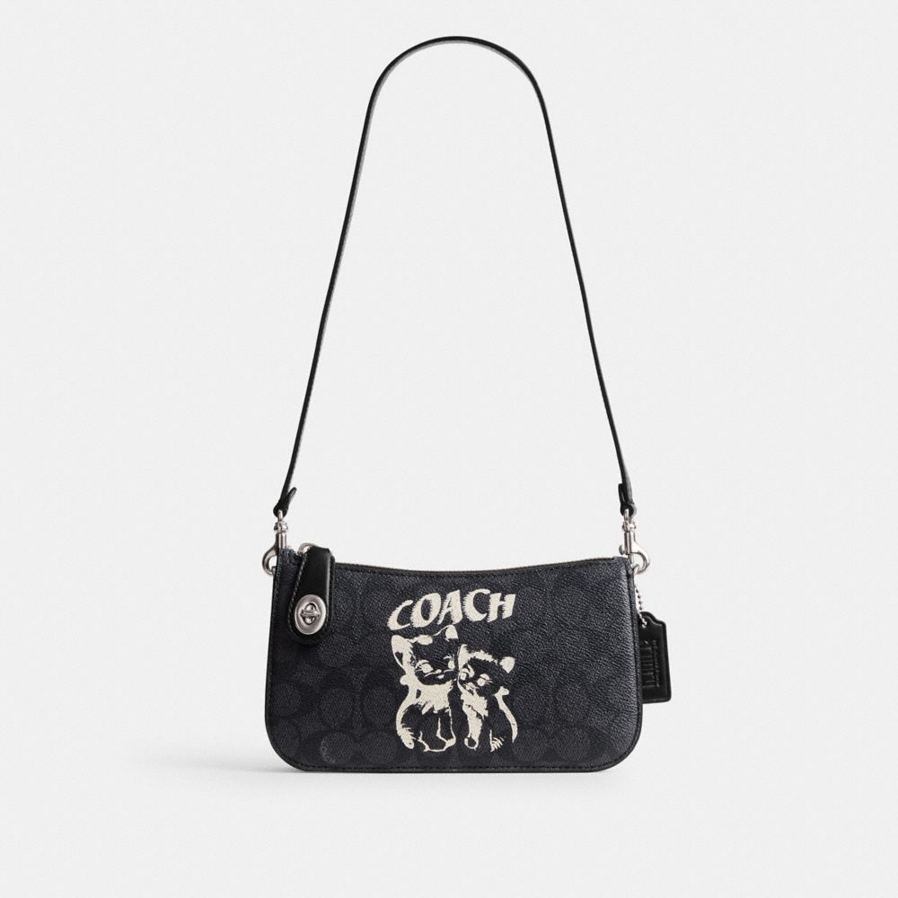 COACH®,THE LIL NAS X DROP PENN SHOULDER BAG IN SIGNATURE CANVAS,Mini,Silver/Silver/Kitten Lockup Black,Front View image number 0