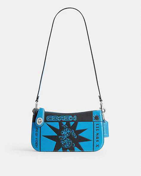 COACH®,THE LIL NAS X DROP PENN SHOULDER BAG,Luxe Refined Calf Leather,Mini,Silver/Silver/Bunny Flyer Montero Blue,Front View