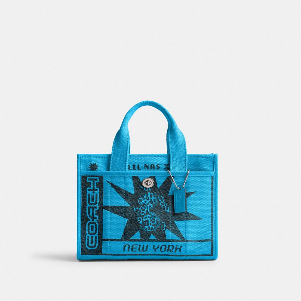 COACH®,THE LIL NAS X DROP CARGO TOTE BAG 26,Luxe Refined Calf Leather,Medium,Silver/Montero Blue,Front View image number 0
