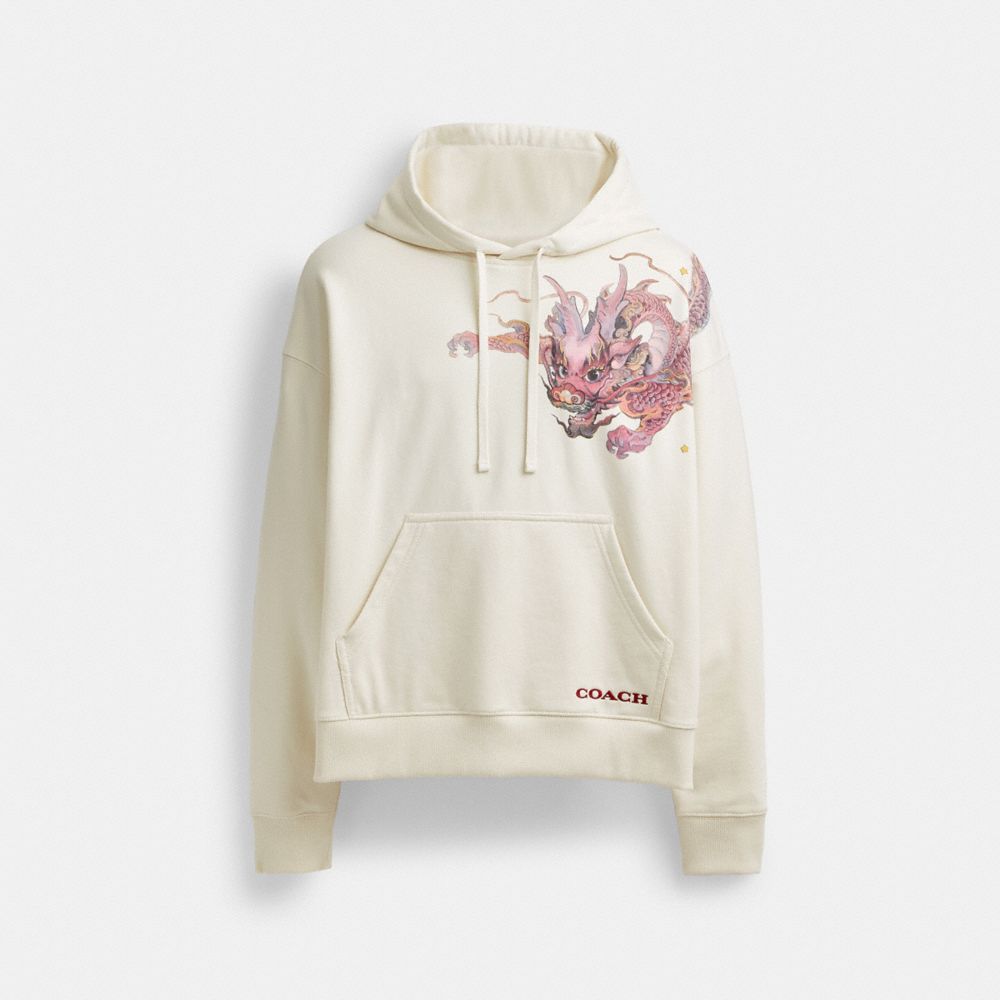 COACH®,NEW YEAR HOODIE SWEATSHIRT WITH DRAGON,cotton,Cream,Front View