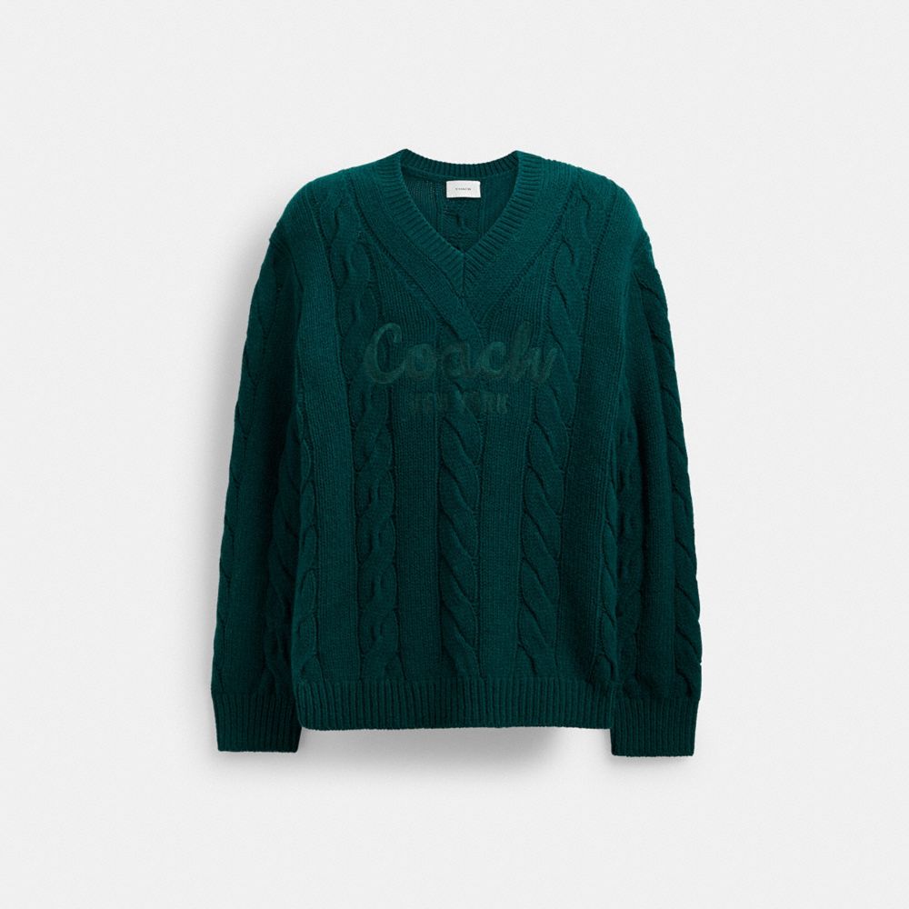 COACH®,SIGNATURE SWEATER IN RECYCLED WOOL,wool,Green,Front View
