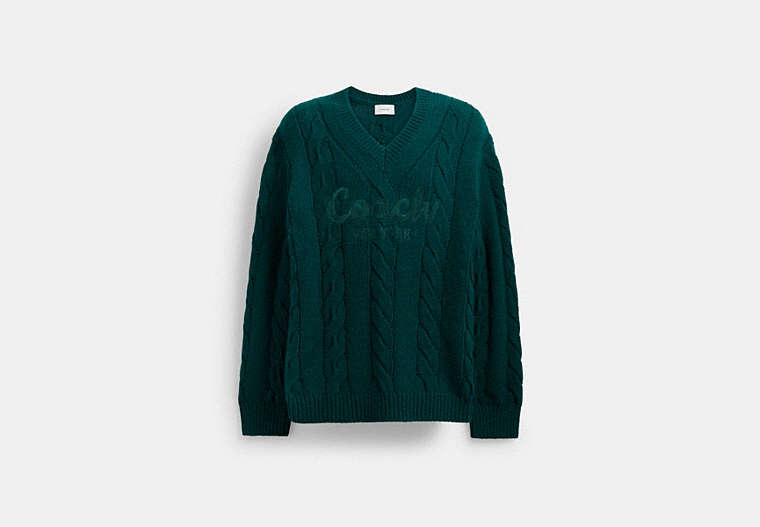 COACH®,SIGNATURE SWEATER IN RECYCLED WOOL,wool,Green,Front View