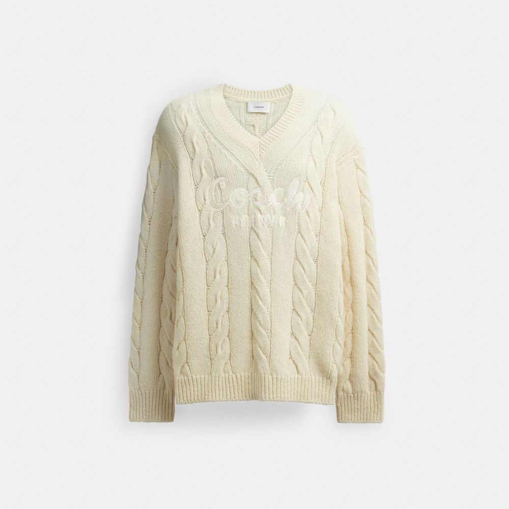 COACH®,SIGNATURE SWEATER IN RECYCLED WOOL,wool,Ivory,Front View