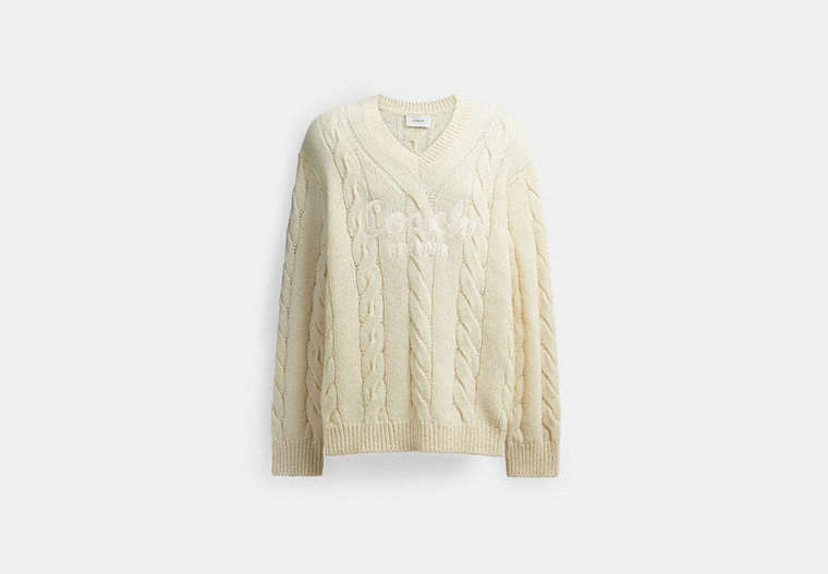 COACH®,SIGNATURE SWEATER IN RECYCLED WOOL,Ivory,Front View image number 0