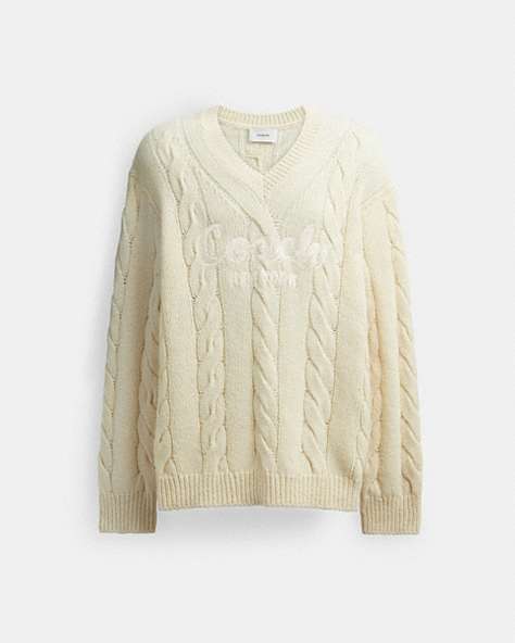 COACH®,SIGNATURE SWEATER IN RECYCLED WOOL,wool,Ivory,Front View