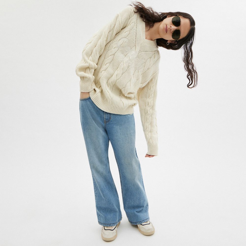 COACH®,SIGNATURE SWEATER IN RECYCLED WOOL,wool,Ivory,Scale View