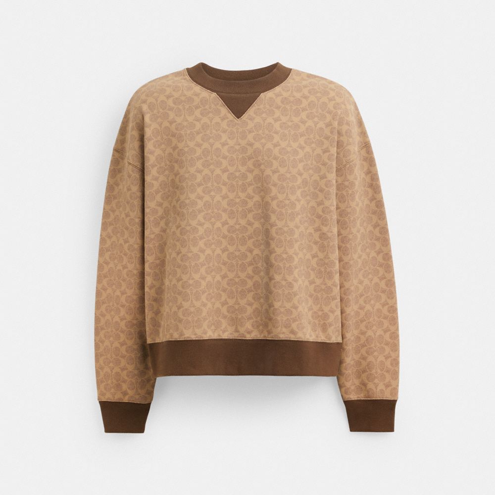 COACH®,ESSENTIAL SIGNATURE CREWNECK,cotton,Tan Signature,Front View