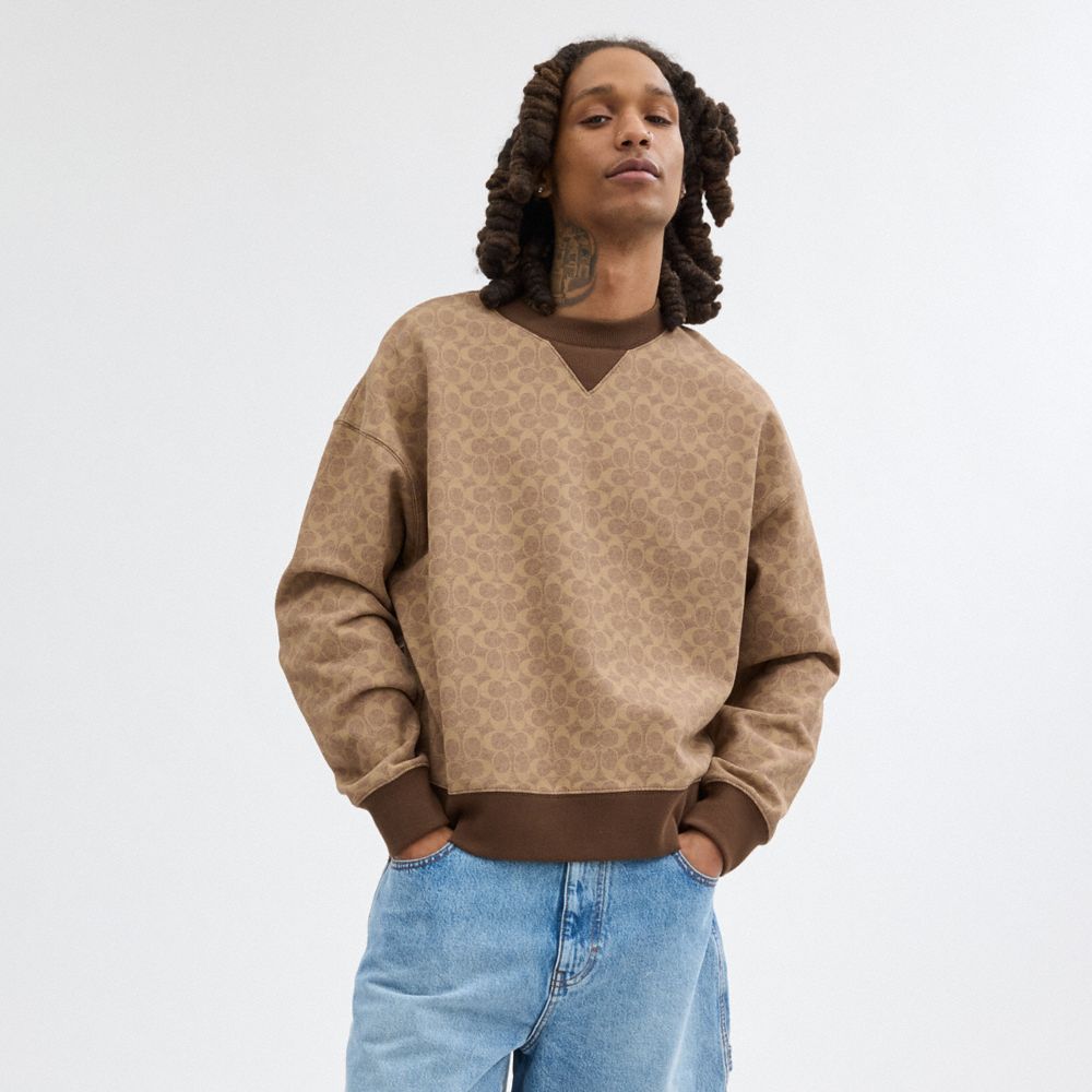 COACH®,ESSENTIAL SIGNATURE CREWNECK,Tan Signature,Scale View