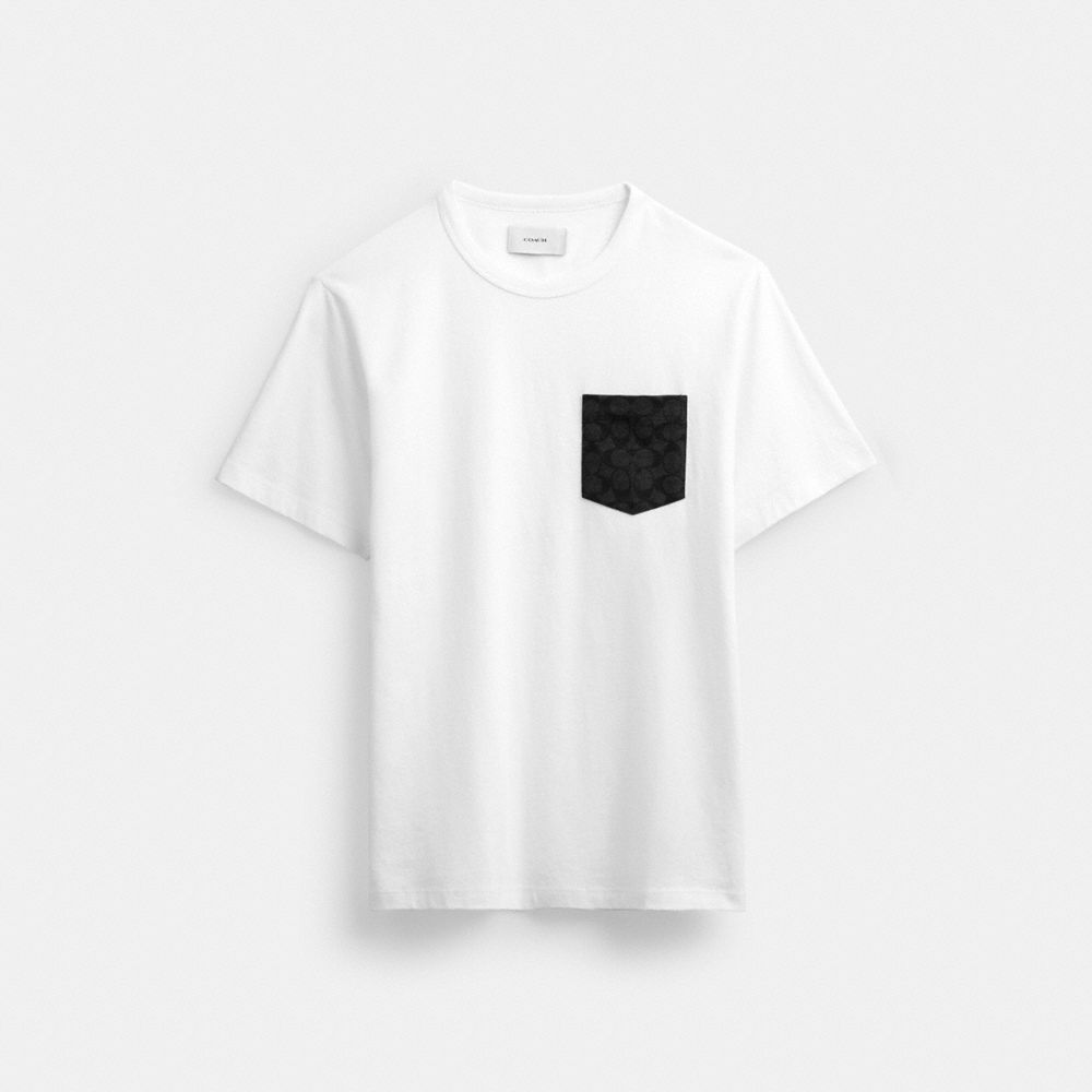 COACH®,ESSENTIAL POCKET T-SHIRT,cotton,White/Charcoal Signature,Front View