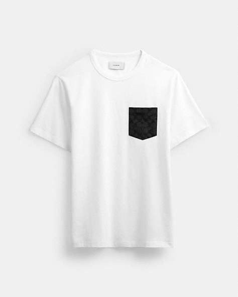 COACH®,ESSENTIAL POCKET T-SHIRT,White/Charcoal Signature,Front View