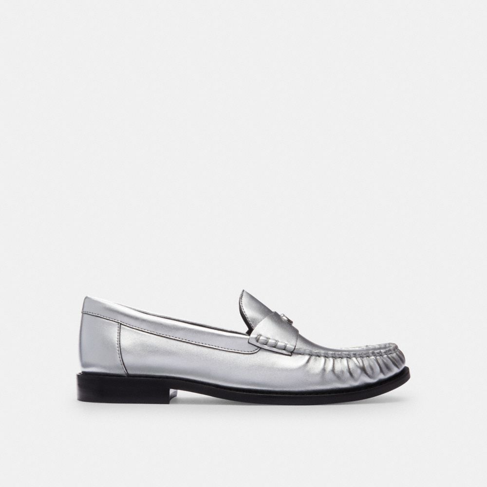 COACH®,JOLENE LOAFER,Leather,Silver,Angle View