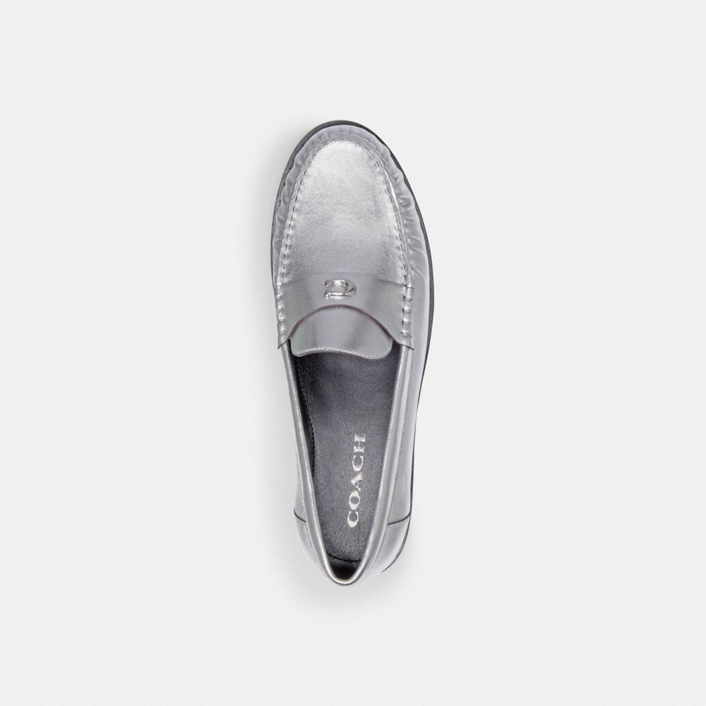 COACH®,Jolene Loafer,Leather,Flats,Loafer,Logo,Metal,Penny Loafer,Day Party,Metallic,Silver,Inside View,Top View