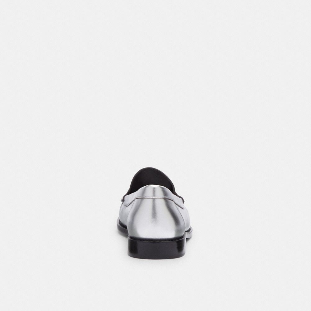 COACH®,Jolene Loafer,Leather,Flats,Loafer,Logo,Metal,Penny Loafer,Day Party,Metallic,Silver,Alternate View