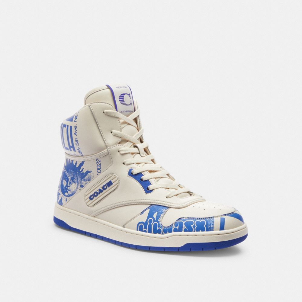 COACH®,THE LIL NAS X DROP C202 HIGH TOP SNEAKER,Leather,Chalk/Blue,Front View