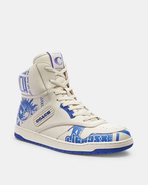 COACH®,THE LIL NAS X DROP C202 HIGH TOP SNEAKER,Leather,Chalk/Blue,Front View