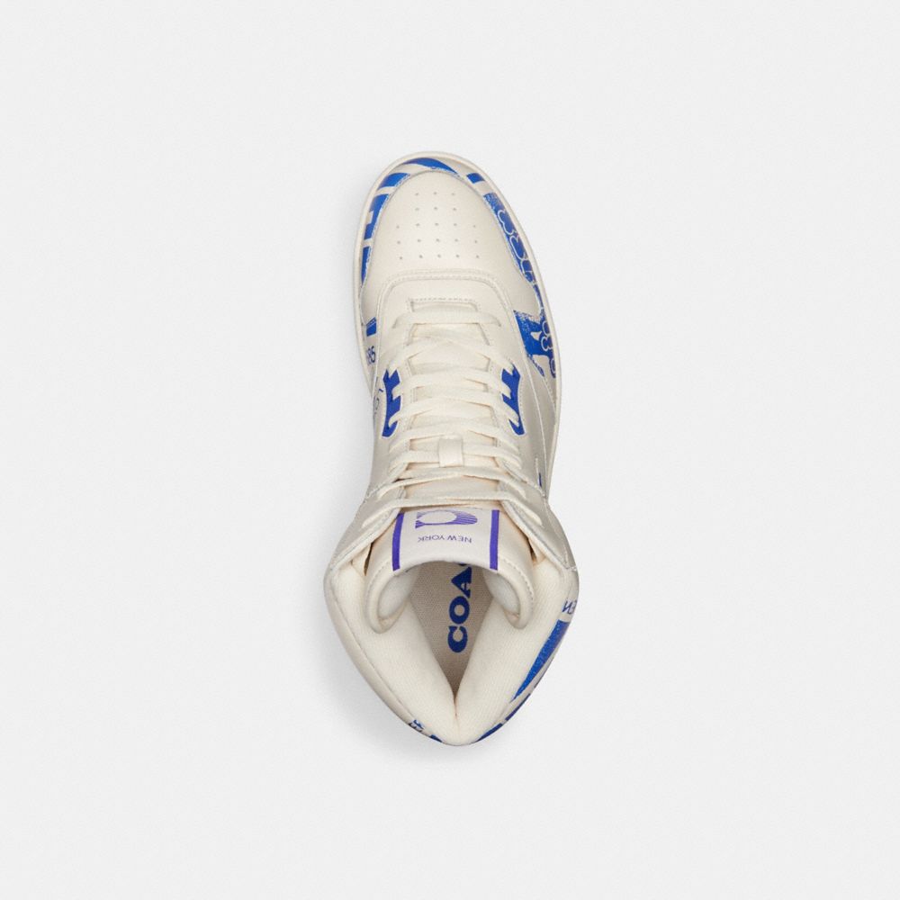 COACH®,THE LIL NAS X DROP C202 HIGH TOP SNEAKER,Leather,Chalk/Blue,Inside View,Top View