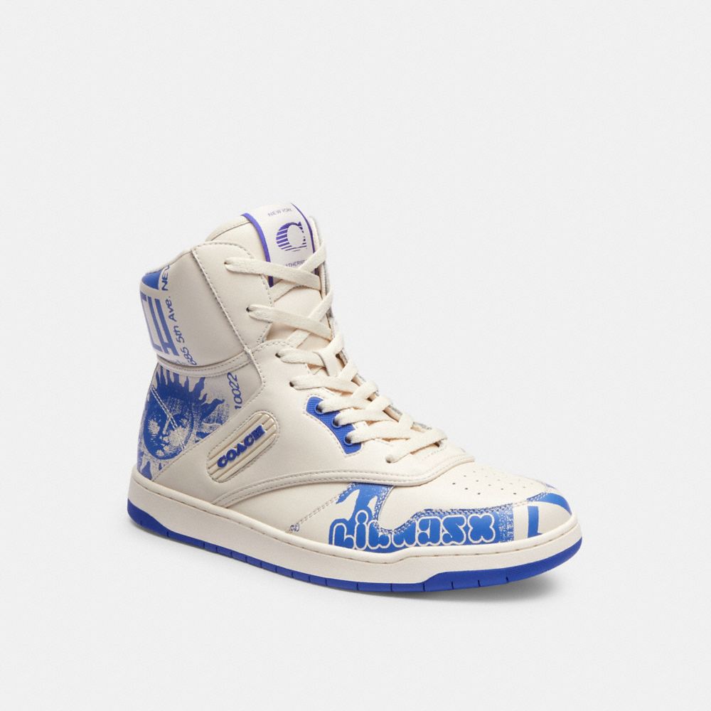 COACH®,THE LIL NAS X DROP C202 HIGH TOP SNEAKER,Leather,Chalk/Blue,Front View