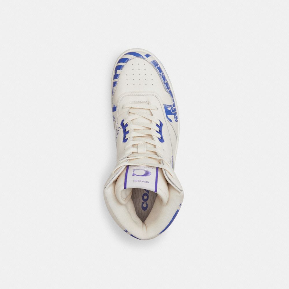 COACH®,THE LIL NAS X DROP C202 HIGH TOP SNEAKER,Leather,Chalk/Blue,Inside View,Top View