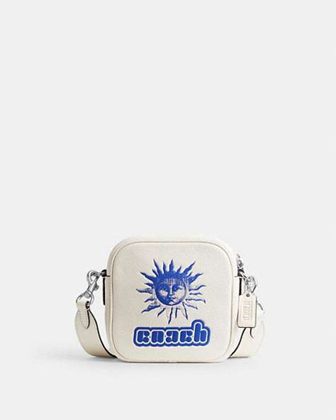 COACH®,THE LIL NAS X DROP CAMERA BAG,Polished Pebble Leather,Small,Chalk/Blue,Front View
