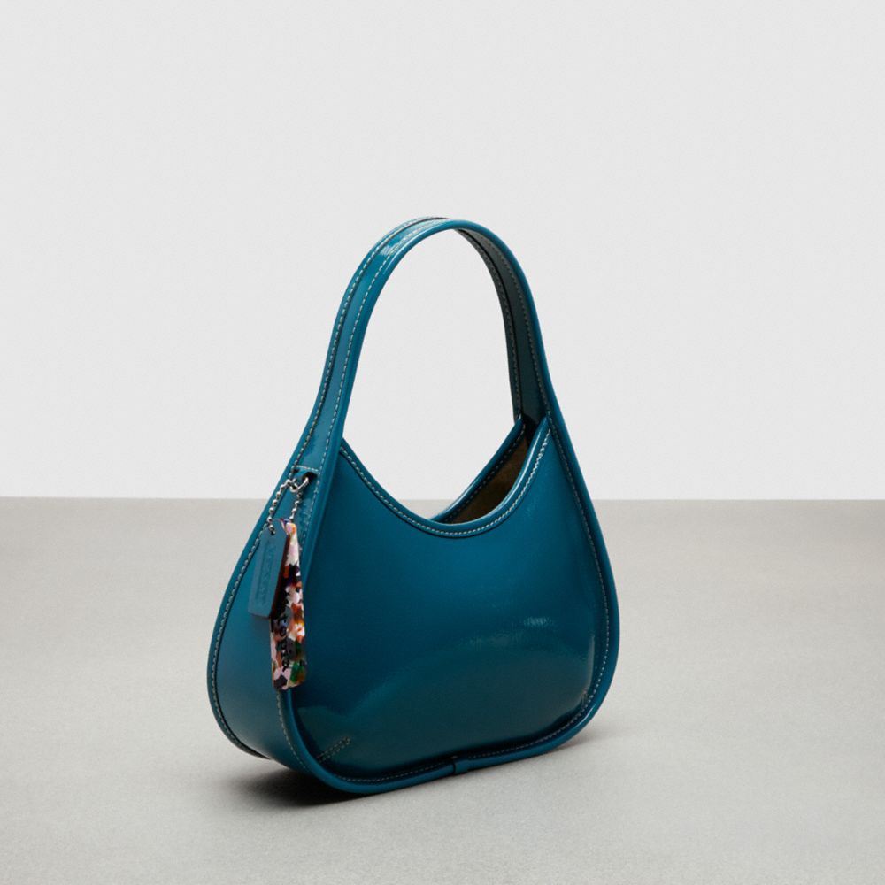 COACH®,Ergo Bag In Crinkle Patent Coachtopia Leather,Recycled Polyester,Shoulder Bag,Logo,Sustainable,Casual,Teal,Angle View