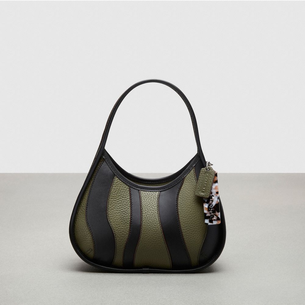 COACH®,Ergo Bag In Upcrafted Leather: Wavy Stripe,Coachtopia Leather,Small,Black/Army Green,Front View