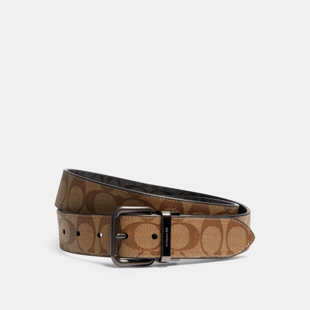 COACH®,ROLLER BUCKLE CUT-TO-SIZE REVERSIBLE BELT, 38MM,Gunmetal/Tan Charcoal,Front View