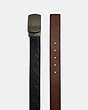 COACH®,PLAQUE BUCKLE CUT-TO-SIZE REVERSIBLE BELT, 38MM,Leather,Gunmetal/Black/Dark Saddle,Angle View