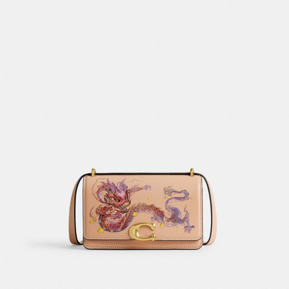 COACH®,BOXED NEW YEAR BANDIT CROSSBODY BAG WITH DRAGON,Brass/Buff Multi,Front View image number 0