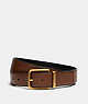 COACH®,SQUARE ROLLER BUCKLE CUT-TO-SIZE REVERSIBLE BELT, 38MM,Pebbled Leather,Antique Brass/Dark Saddle Black,Front View